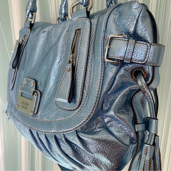 Guess Metallic Blue Tote Bag Size Large - Picture 5 of 17